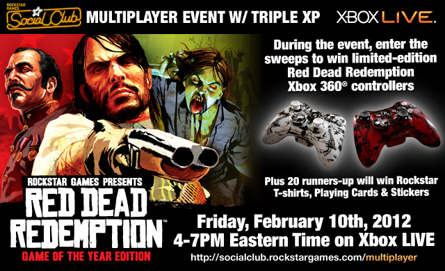 Triple XP and Limited Edition Controllers Giveaway in the Red Dead Redemption GOTY Xbox 360 Official Social Club Multiplayer Event (February 10, 4-7PM)