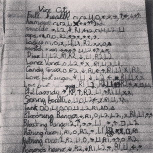 @thomas_scott recovered this holy grail archaeological find - his vintage decade-old hand-written #ViceCity cheat sheet.