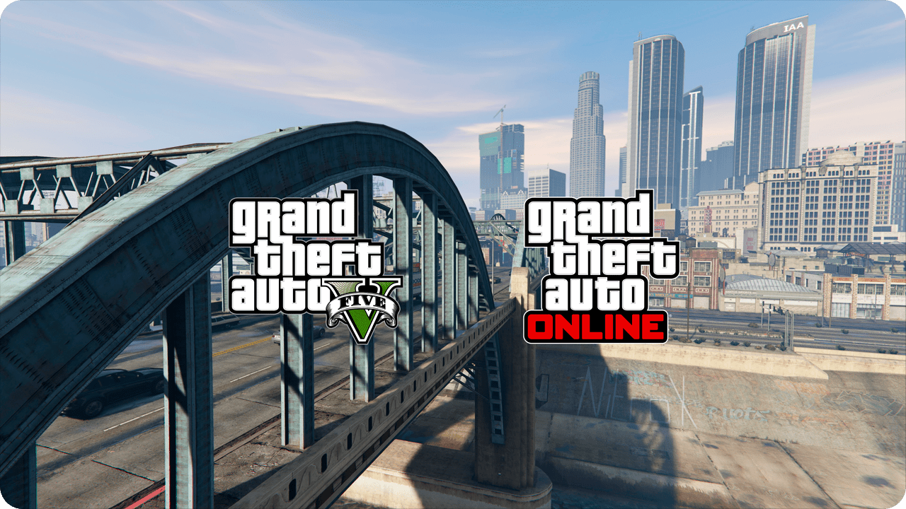 Grand Theft Auto V screenshot with logos