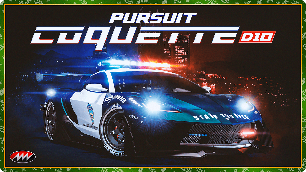 Une voiture de police Invetero Coquette D10 de poursuite noir et blanc à deux portes. 