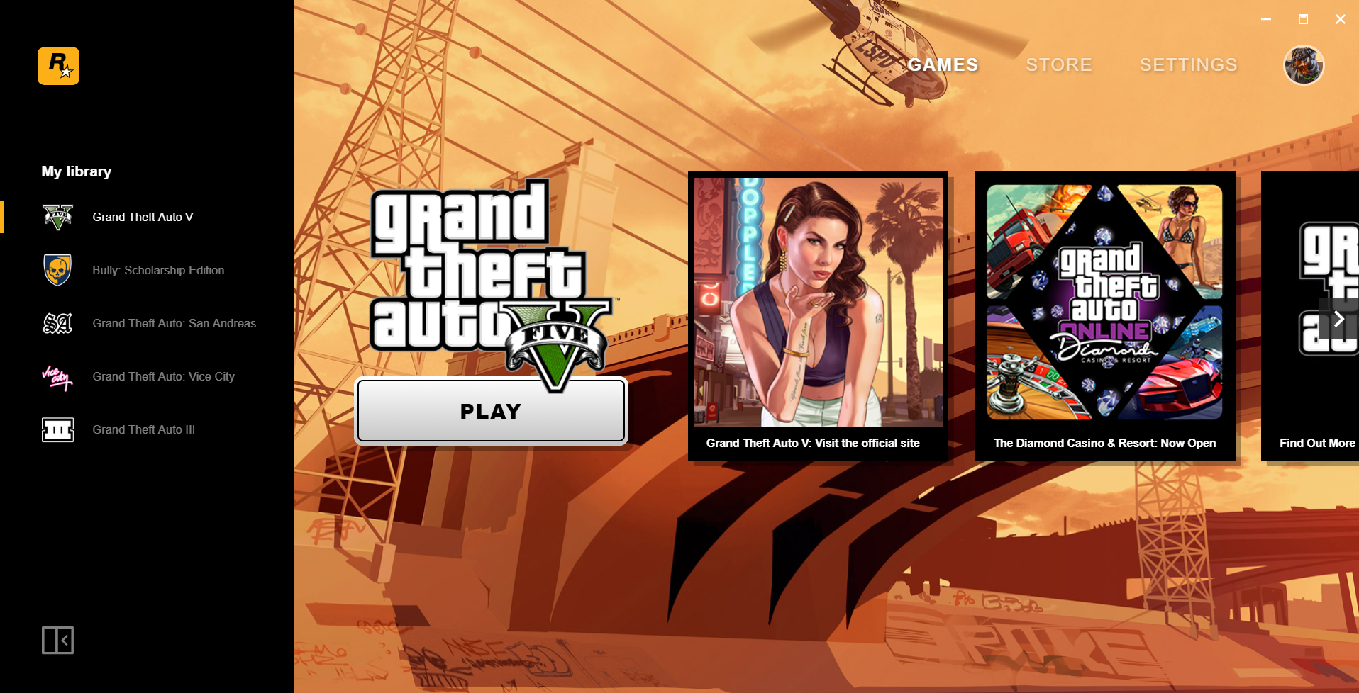 Tampilan Rockstar Games Launcher