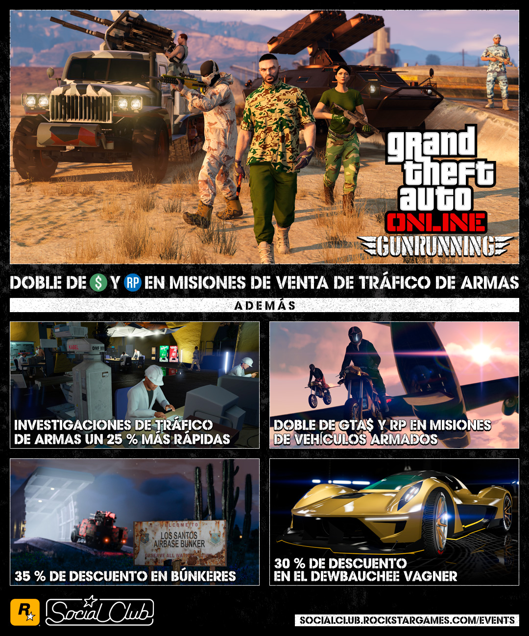 GTA Online: bonificaciones de Tráfico de armas, doble de GTA$ y RP en  carreras acrobáticas, trabajos vip y de jefe - Rockstar Games