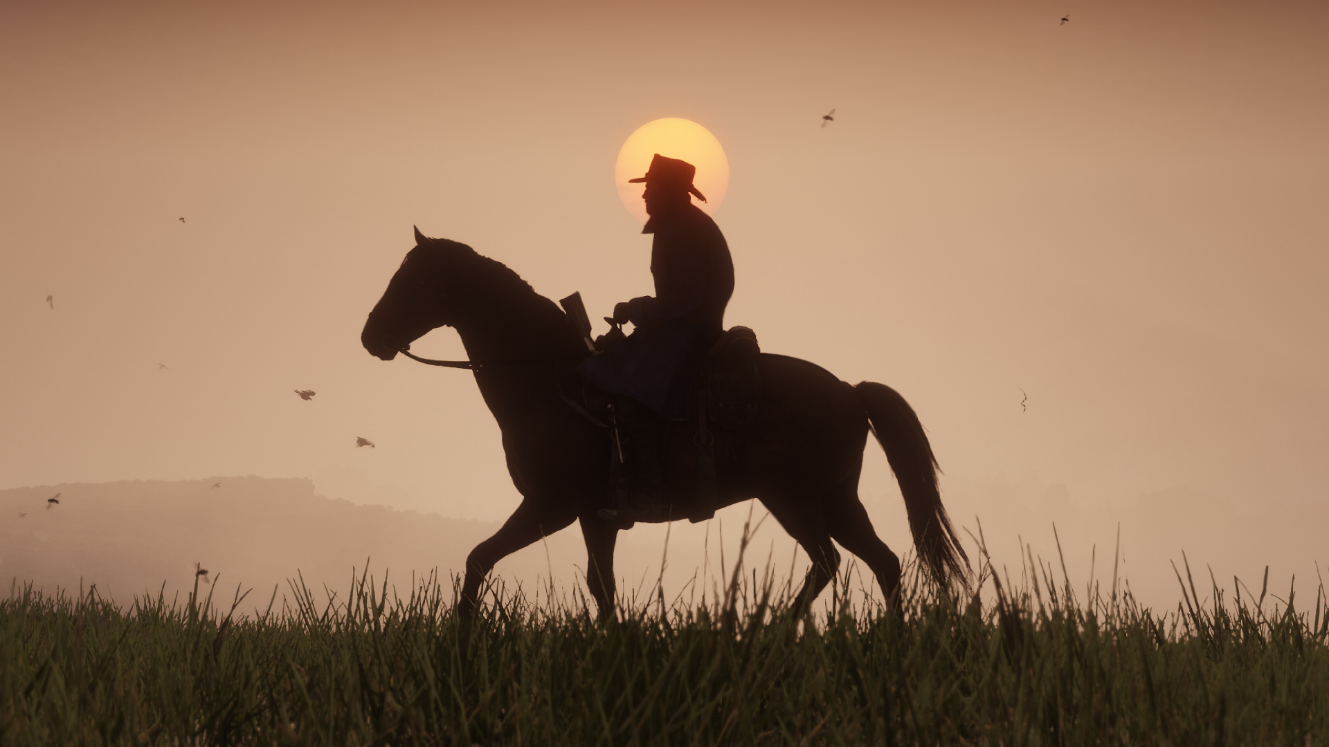 Red Dead Redemption Sunset silhouette of horse and rider