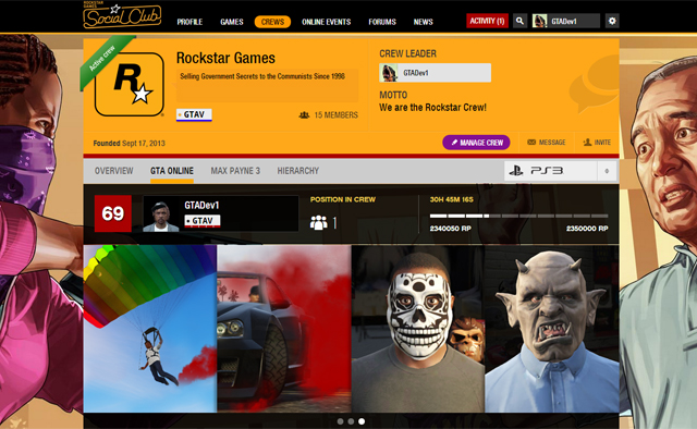 The GTA Online profile associated with the Rockstar Games Social