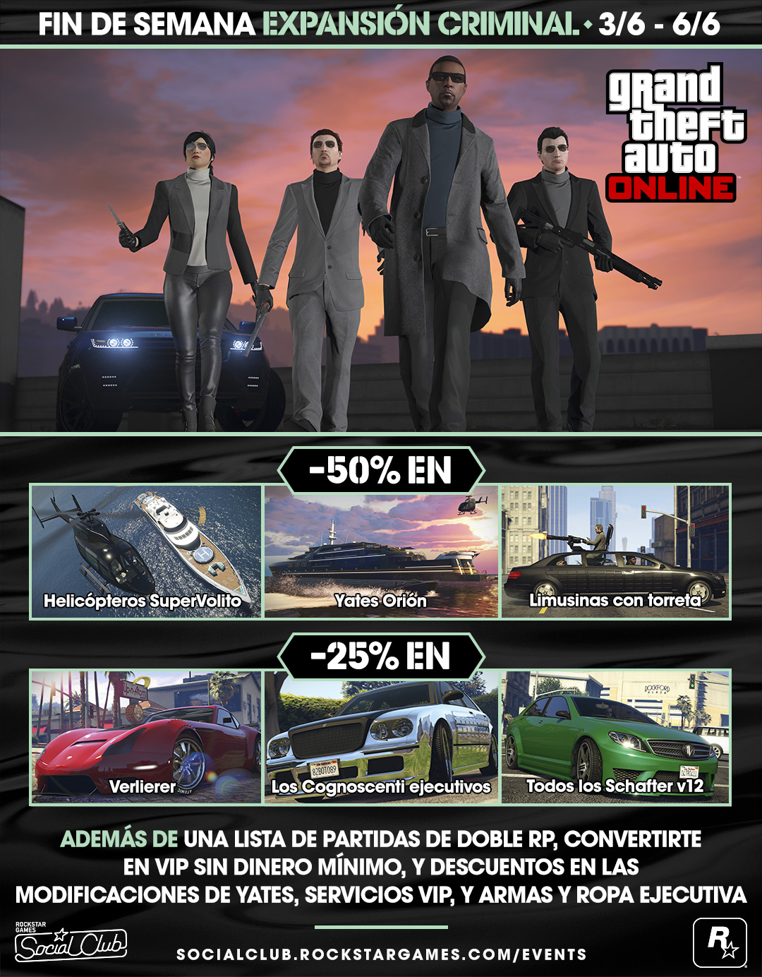 GTA Online: fin de semana Expansión criminal (del 3 al 6 de junio) -  Rockstar Games