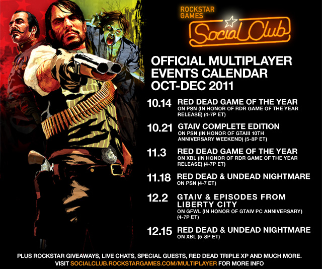 The Official Social Club Multiplayer Events Series Calendar for October -  December 2011 - Rockstar Games